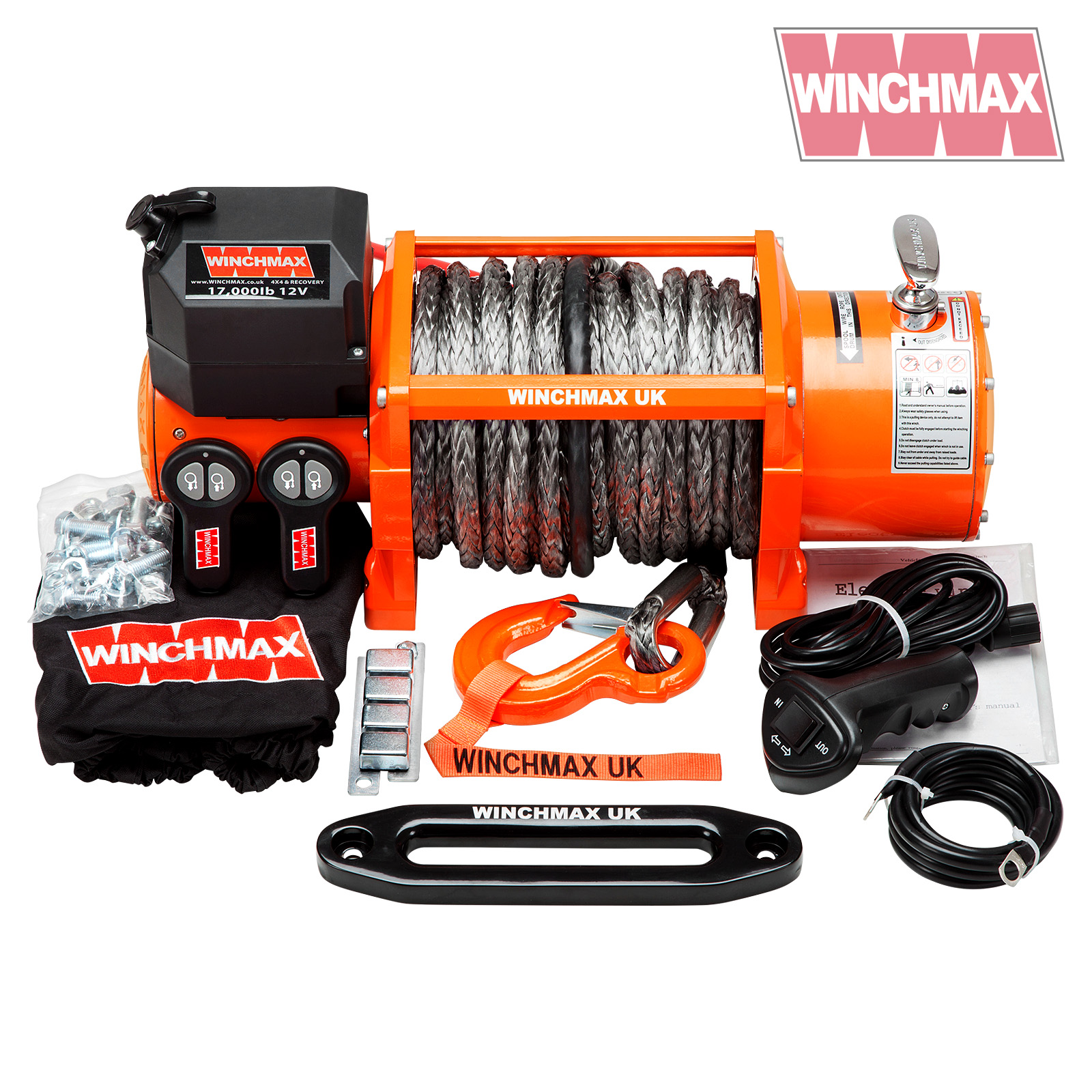 Winchmax Original Orange 12v Electric Winch 17 000lbs 7 711kg With Wireless Remote And Dyneema Rope Recovery 4x4
