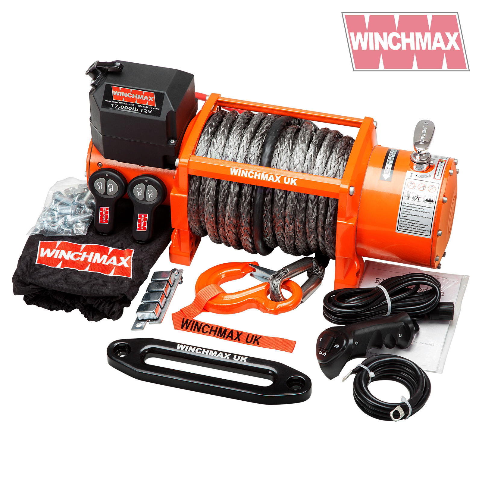 WINCHMAX original orange 12v electric winch 17,000lbs (7,711kg) with