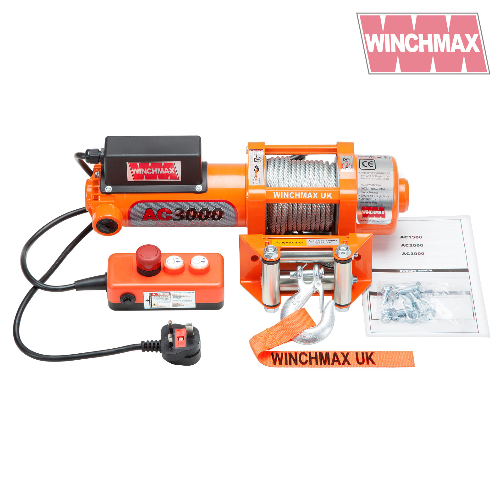 3,000lb Original Orange 240V 13A Single Phase Winch. Winchmax