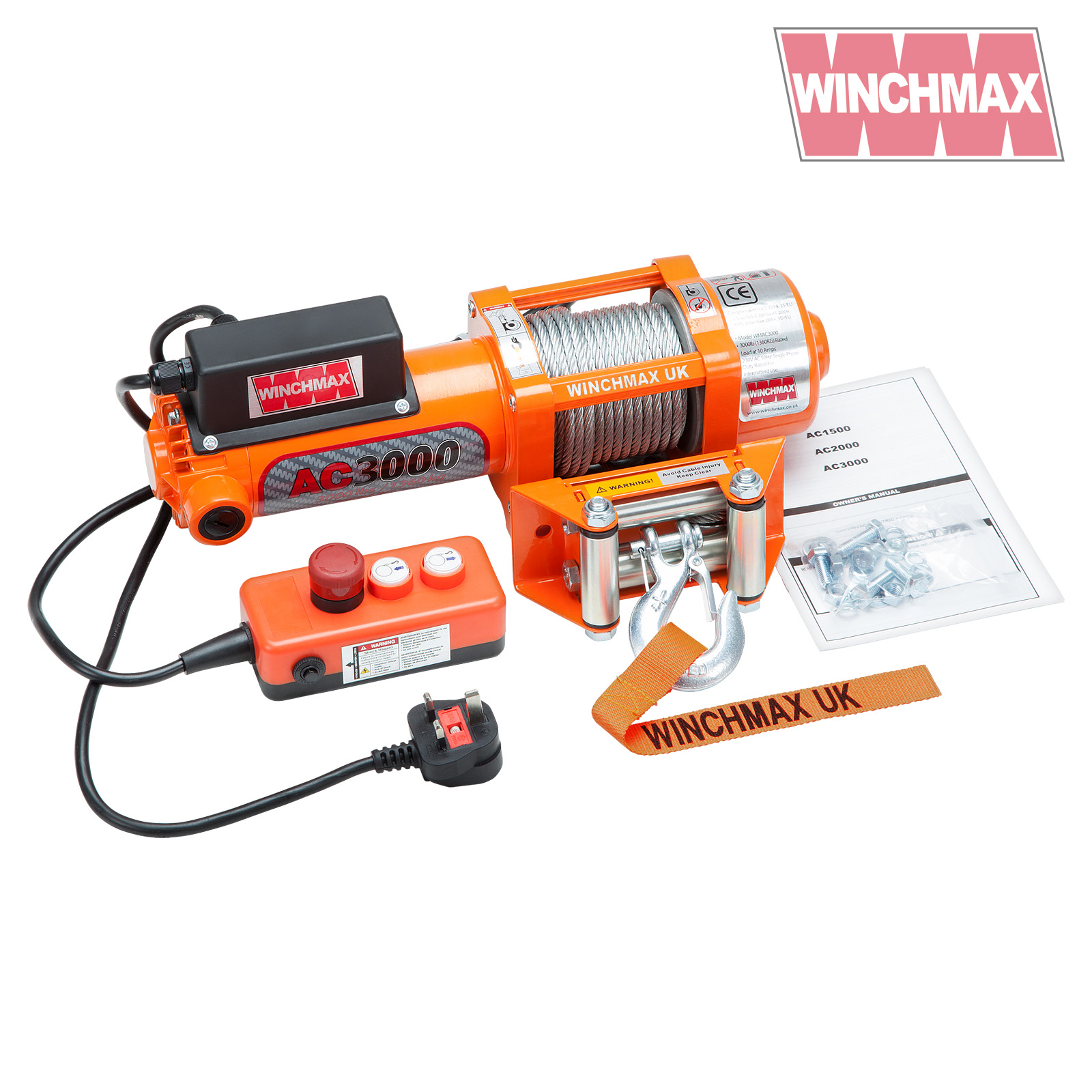 3,000lb Original Orange 240V 13A Single Phase Winch. Winchmax