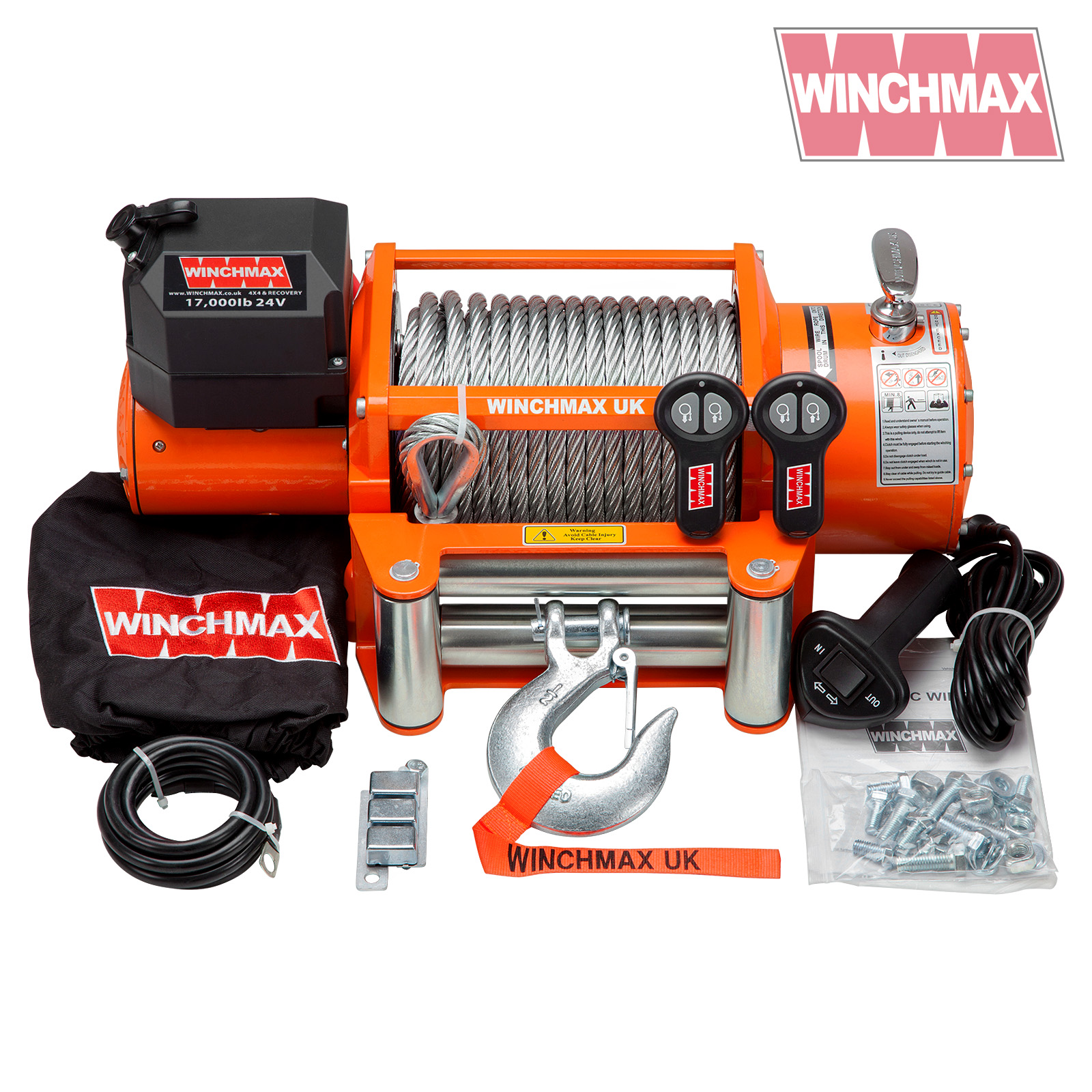 ELECTRIC WINCH 24V RECOVERY 4x4 17000 lb WINCHMAX ORIGINAL ORANGE WINCH