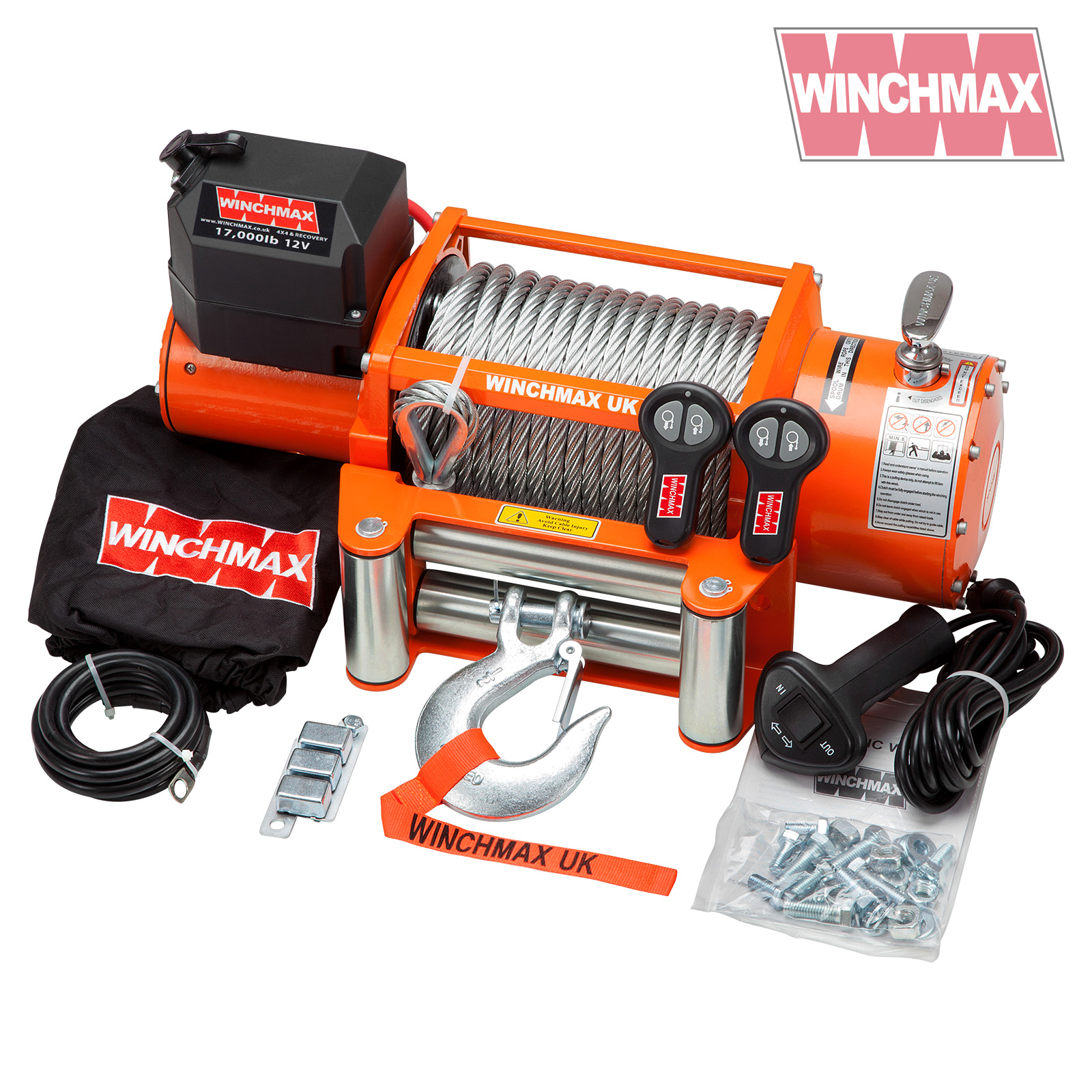 WINCHMAX original orange 12v electric winch 17,000lbs (7,711kg) with