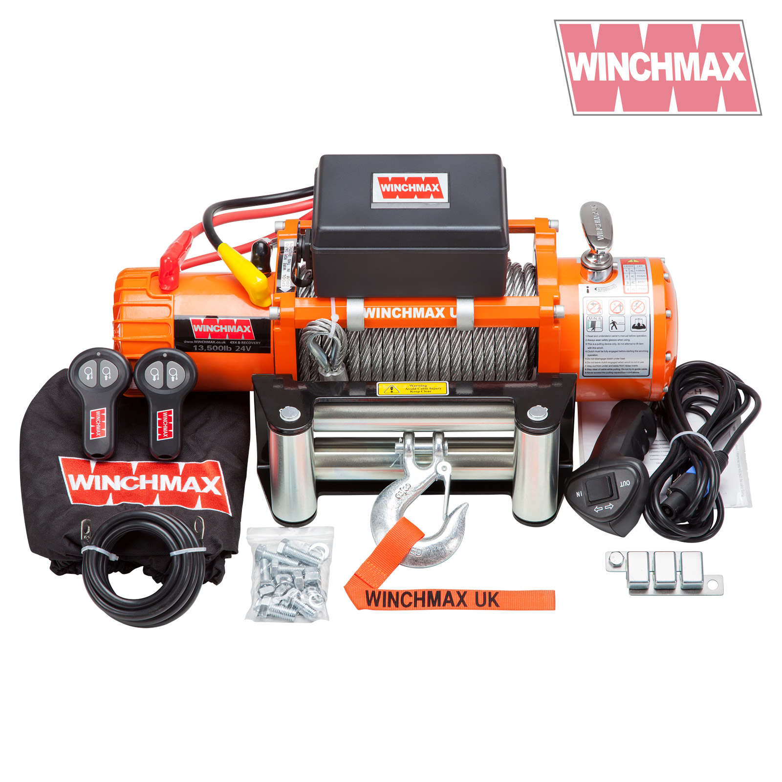 WINCHMAX Original Orange 24v Electric Winch 13,500lb. Wireless Remote