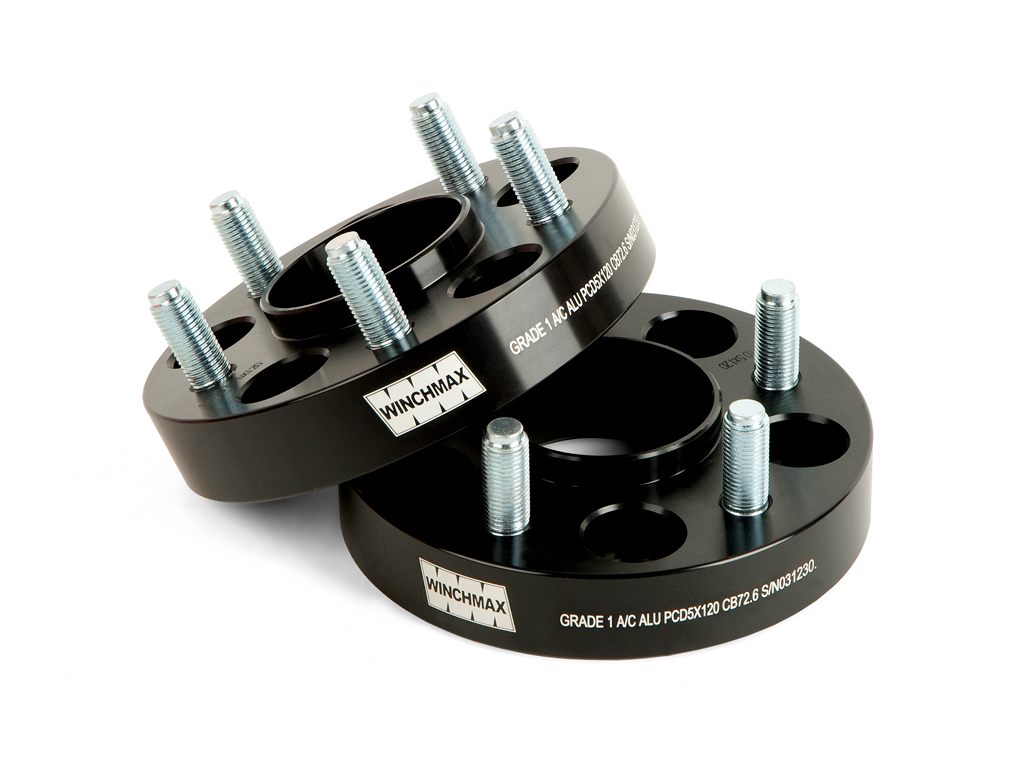 Winchmax 30 mm geanodiseerde aluminium naaf- Centrische spoorverbreders. PCD 5 x 165,1, schroefdraad 16 x 1,5 mm, middenboring 125 mm. 4 x 30 mm spacer voor defender, Discovery 1. ROT T1