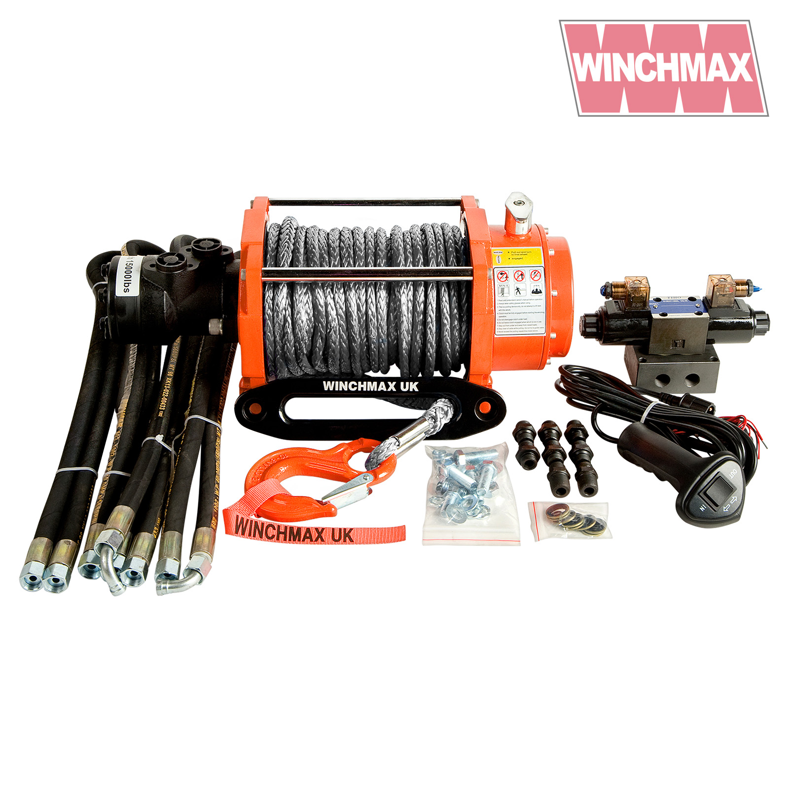 HYDRAULIC WINCH 20000 lb WINCHMAX ORIGINAL ORANGE WINCH WITH STEEL ROPE