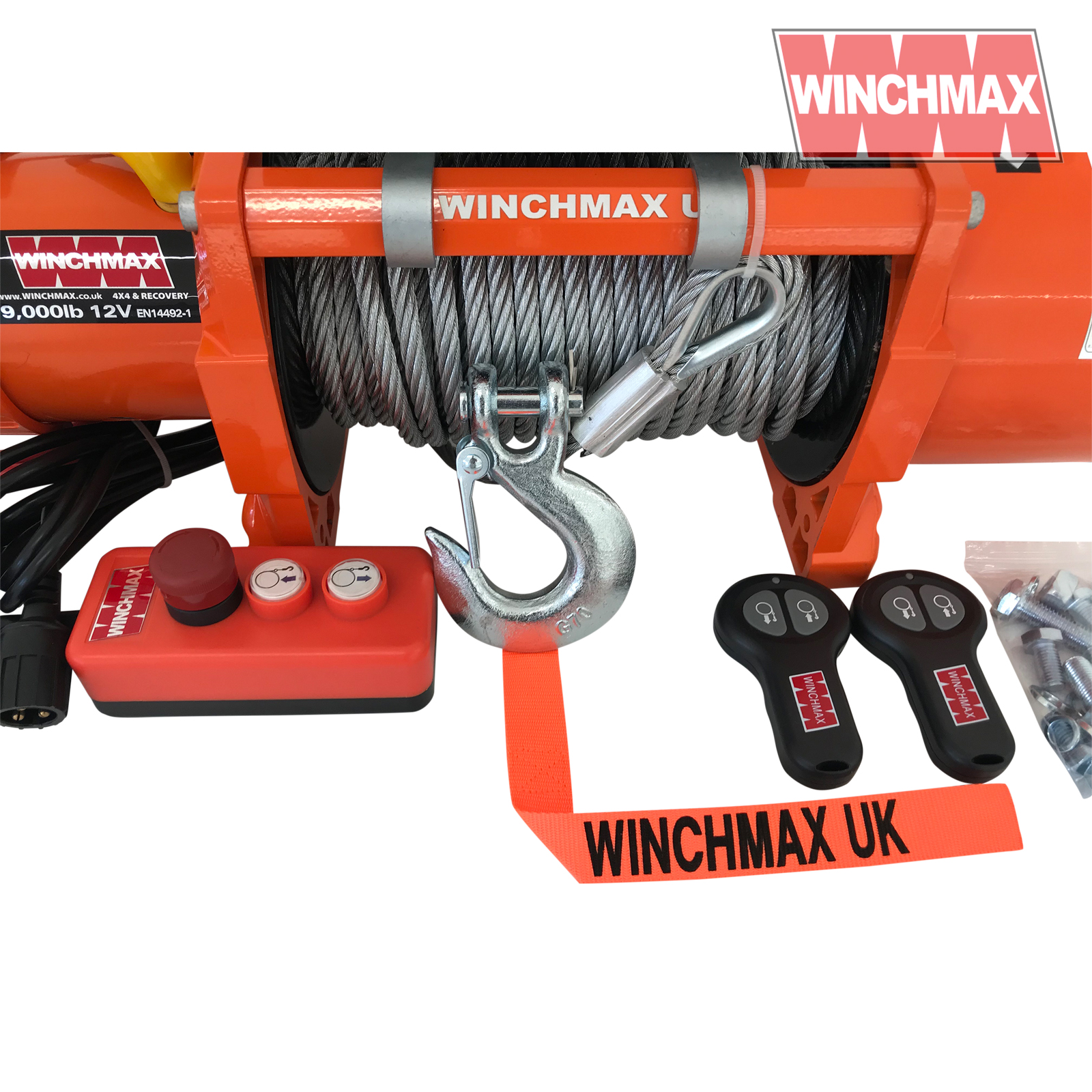 WINCHMAX original orange 12v electric winch 9,000lbs (4,082kg) pull