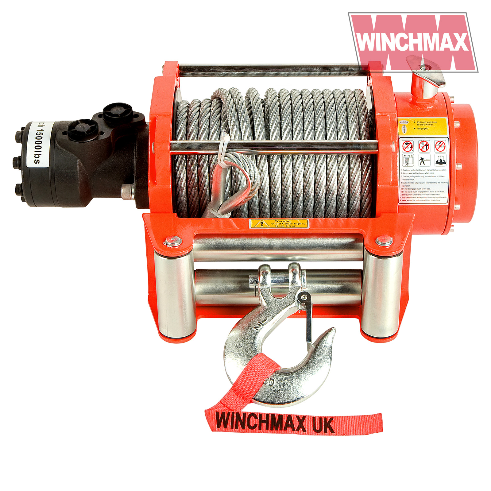WINCHMAX 15,000lb (6,804kg) Original Orange Hydraulic Winch, Steel Rope